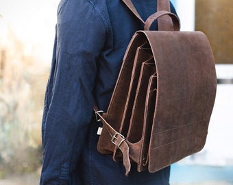 Gift Ideas: Very Large Leather Backpack / Teacher Backpack for Women and Men, Size XL, Buffalo Leather, 670-n Brown