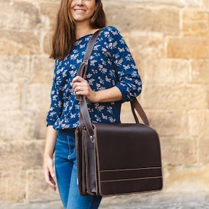 Très grande mallette / sac d’enseignant pour femme et homme, taille XL, cuir, 675 marron