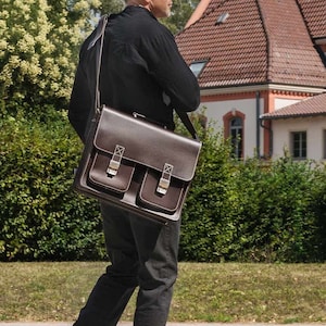 Très grande mallette / sac d’enseignant pour homme et femme, taille XL, cuir, 690 marron