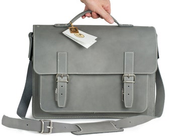 Briefcase Woman: Casual Briefcase / Teacher's Bag, Size M, Buffalo Leather, 605 Dark Grey