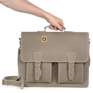 Idée cadeau : cartable / sac professeur pour homme et femme, taille L, cuir de buffle, 600 gris taupe