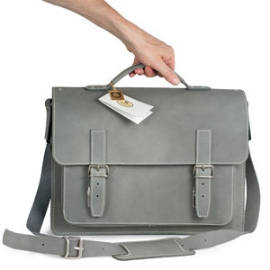 Porte-documents pour femme : Porte-documents décontracté / sac d'enseignant, taille M, cuir de buffle, 605 gris foncé