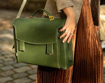 Aktentasche für Damen: Luxus Aktentasche / Lehrertasche, Größe L, Leder