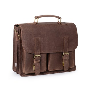 Gift Ideas: Compact briefcase / business bag for women and men, size M, buffalo leather in vintage style, 410-n brown