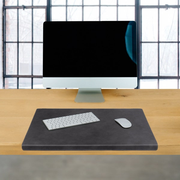 Table pad with edge protector / desk pad with edge size L, buffalo leather, dark grey, personal engraving possible, 26311