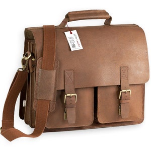 Gift Ideas: Very Large Briefcase / Teacher Bag for Women and Men, Size XL, Buffalo Leather, 422 Cognac Brown