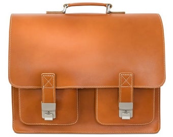 Very Large Briefcase / Teacher's Bag for Women and Men, Size XL, Leather, 690 Cognac Brown