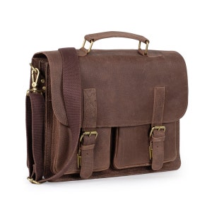 Compact briefcase / business bag for women and men, size M, buffalo leather in vintage style, 410-n brown