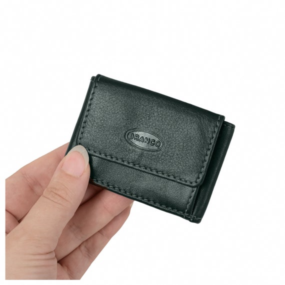 Compact mini wallet in saffiano leather with money clip and coin purse,  black