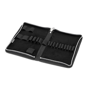 Large foldable Pencil Case / Leather Etui, Buffalo Leather, Black, custom engraving possible, 014