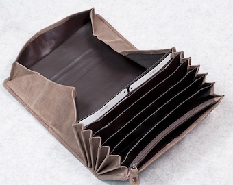 Professional waiter’s wallet / waiter’s purse, oiled real leather, in Brown, Black, Beige, custom engraving possible, 41433