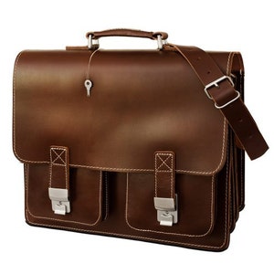 Idée cadeau: Très grande mallette / sac d’enseignant pour femme et homme, taille XL, cuir, 690 marron