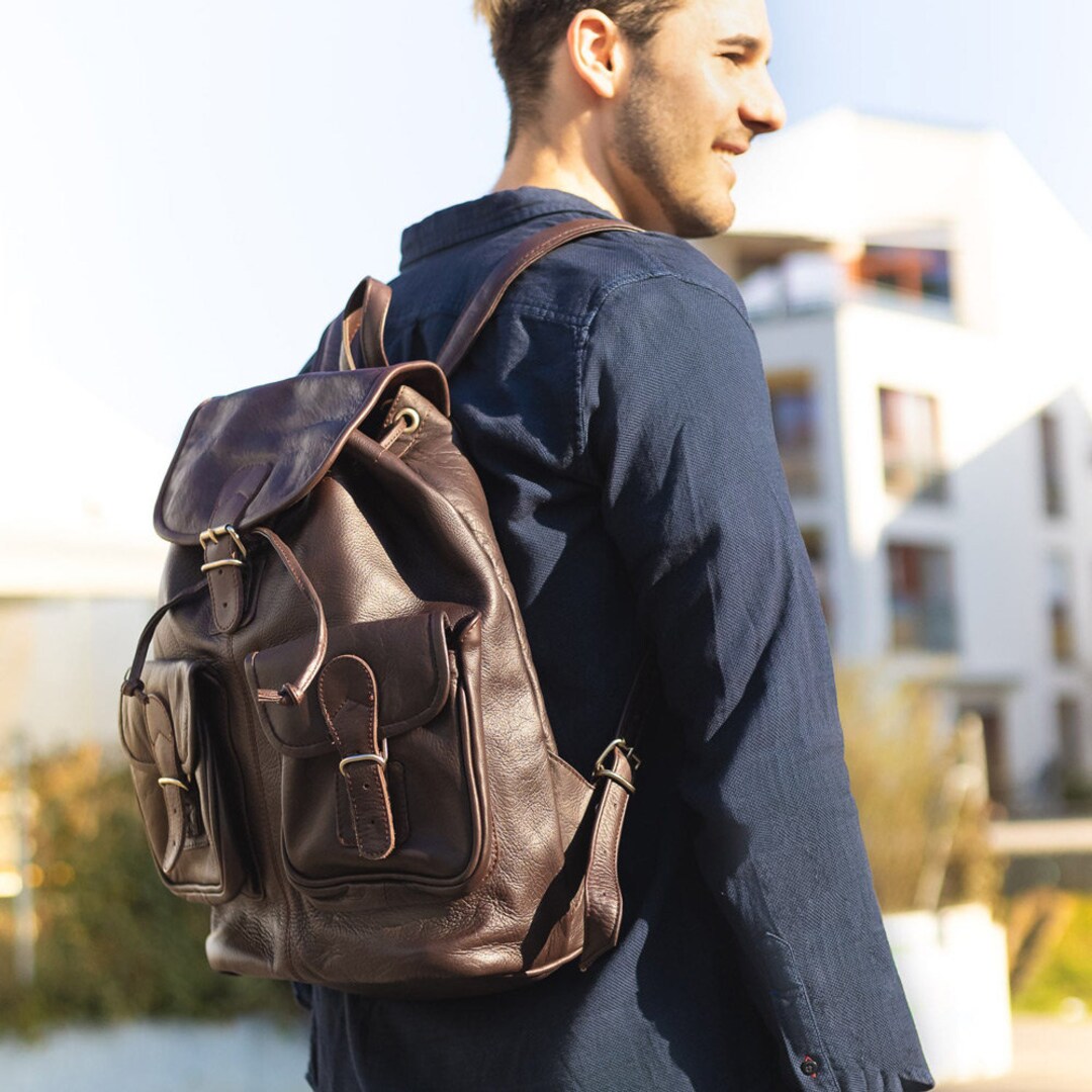 Mochila grande retro de piel/mochila para portátil, para mujer y hombre,  talla L, napa, 560 marrón -  México