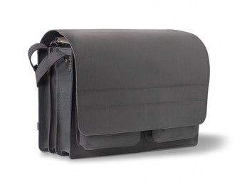 Gift Ideas: Very Large Briefcase / Teacher's Bag for Women and Men, Size XXL, Leather, 677 Black