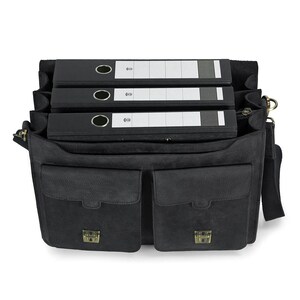 Very Large Briefcase / Teacher Bag for Women and Men, Size XL, Buffalo Leather, 422 Black