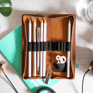 Exclusive Foldable Pencil Case / Leather Etui, Buffalo Leather, Cognac Brown, custom engraving possible, 012