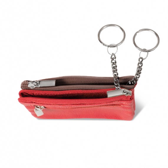 Portamonete In Vera Pelle Con Portachiavi - Rosso, Compatto E Pratico - Foto 3