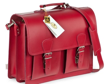 Briefcase Woman: Briefcase / Teacher Bag, Size L, Leather, 600 Light Cherry Red