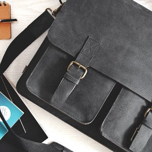 Idée cadeau: Grande mallette / sac d’enseignant pour femme et homme, taille L, cuir de buffle, noir 420-n