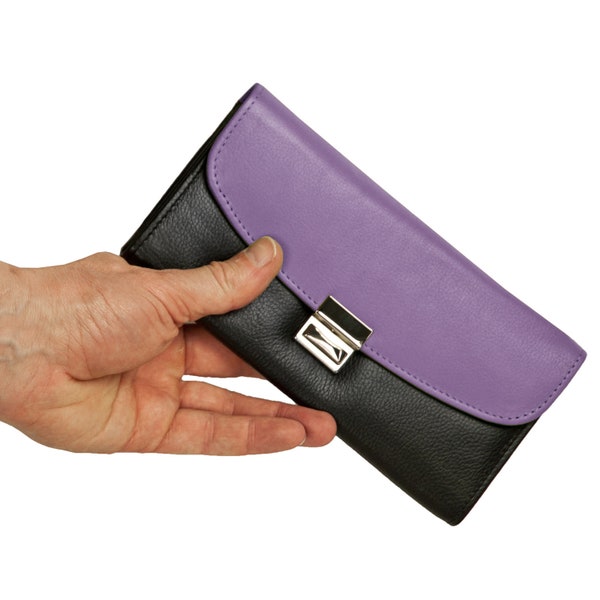 Zweifarbige Profi Kellnerbörse / Kellnergeldbeutel oder Holster, Leder, Lila-Violett od. Pink-Rosa, Personalisierung möglich, 1014