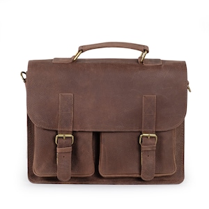 Compact briefcase / business bag for women and men, size M, buffalo leather in vintage style, 410-n brown