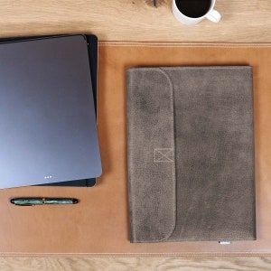 A4 document map / lederen map voor dames en heren, buffelleer, 1040-n grijs