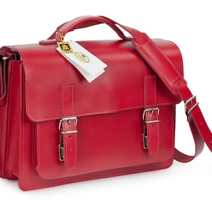Idée cadeau : Porte-documents / sac d'enseignant décontracté pour femme (et homme ?), taille M, cuir, 605 rouge cerise clair