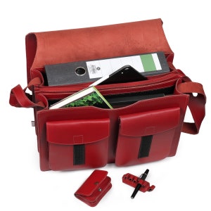 Aktentasche für Damen: Sehr große Aktentasche / Lehrertasche, Größe XL, Leder, 676 Helles Kirsch-Rot