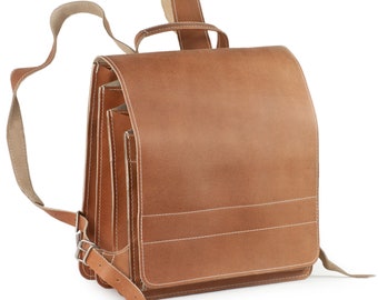 Gift Ideas: Very Large Leather Backpack / Teacher Backpack for Women and Men, Size XL, Leather, 670 Marbeld Brown