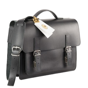 Mallette en cuir noir • Sac professeur en cuir • Sac bandoulière noir • Sac collège • Sac business • Modèle 605