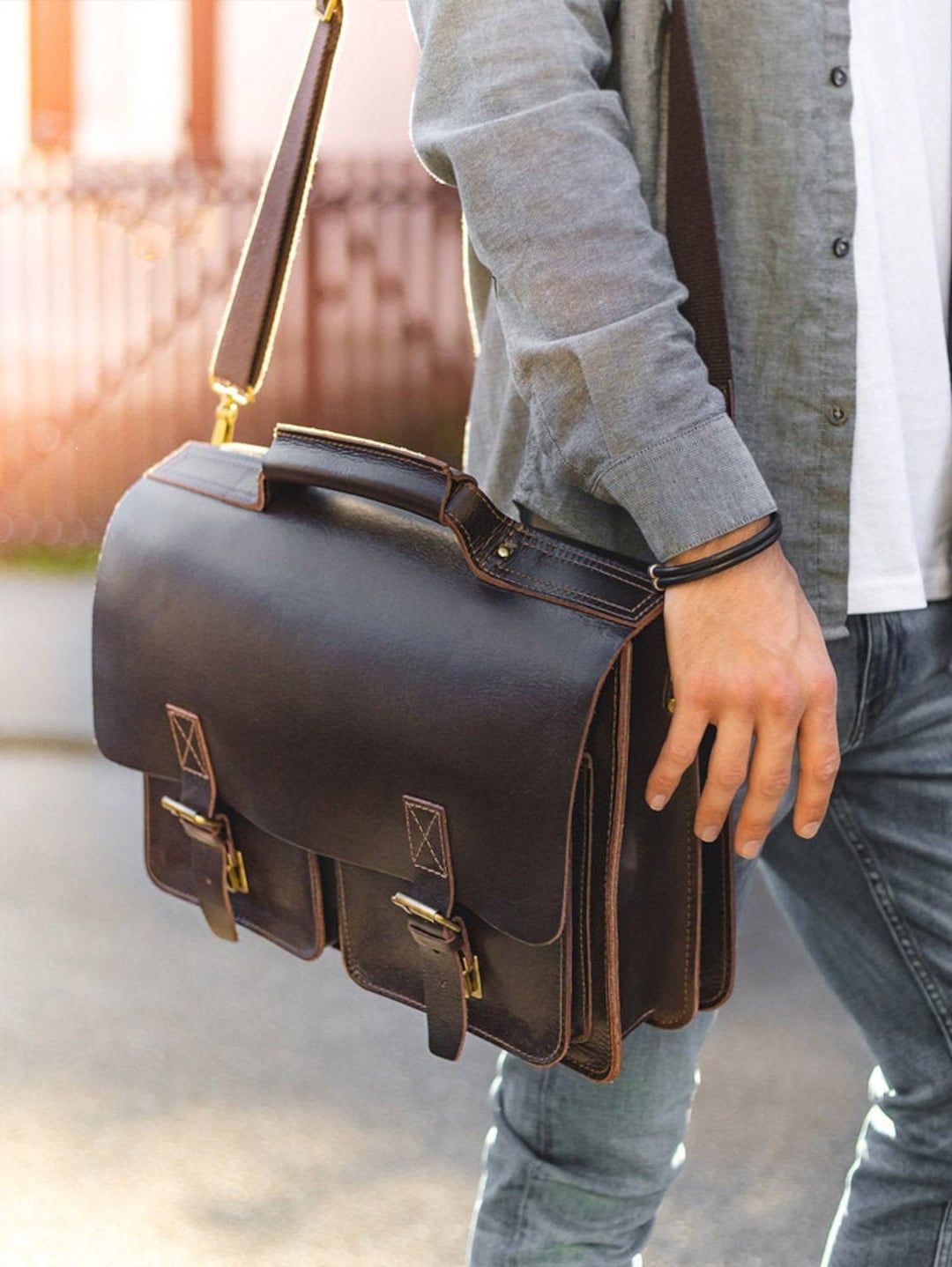 Gift Ideas: Natural Leather Briefcase / Teacher Bag for Women and Men, Size  L, Aniline Leather, 420-aniline Brown - Etsy