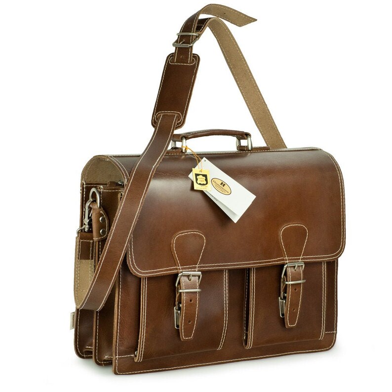 Leather Gift Ideas: Briefcase Teacher Bag for Women and Men 600-n Hazelnut Brown Size L