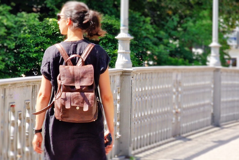 Leather Backpack / City Backpack for women and men, Size M, Nappa Leather, 519 Brown image 2