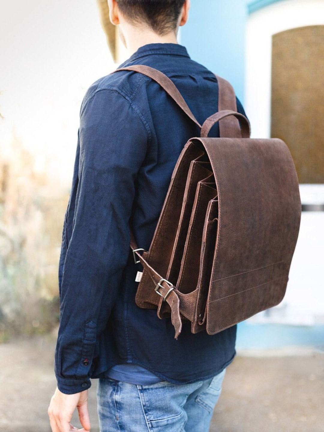 Sehr Großer Lederrucksack Lehrer-Rucksack für Damen und Herren