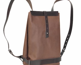 Large backpack • roll-top backpack • made of genuine leather • black or brown • for women and men, ja-640-crf