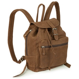 Retro Leder-Rucksack für Damen: Kleiner Handtaschen-Rucksack 511, Büffel-Leder, Braun