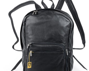 Large Laptop Backpack for women and men, Size L, Nappa Leather, 514 Black