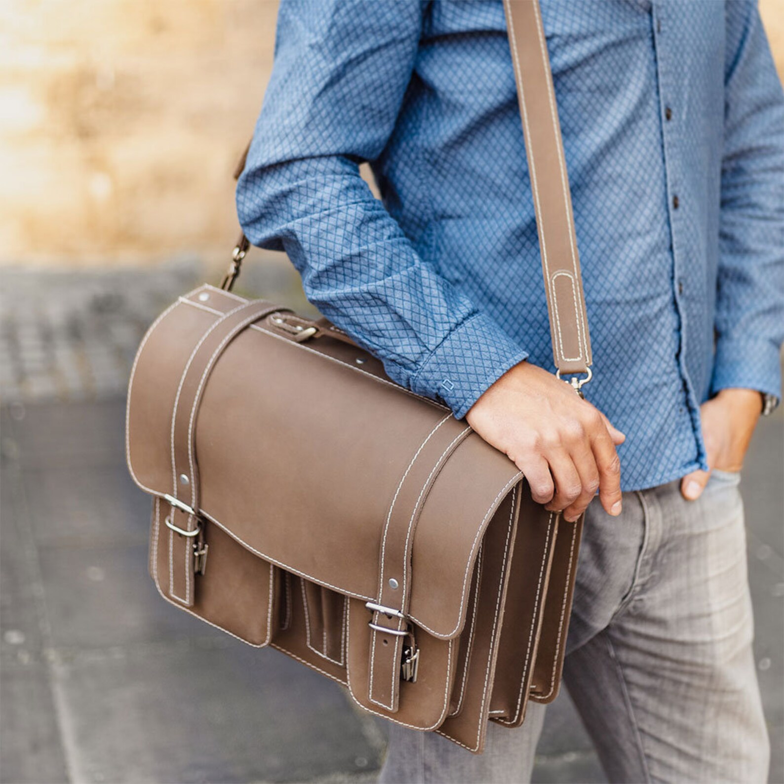 Briefcase / Teacher Bag for Women and Men Size L Leather Etsy