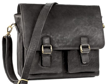 Briefcase Woman: Casual vintage shoulder bag / messenger bag 439, size M, leather, black