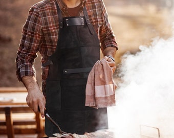 Grillförkläde • Läderförkläde • Matlagningsförkläde • Anpassa ditt grillförkläde • Matlagningsförkläde • Förkläde • Äkta läder - Brunt eller svart - ha-980