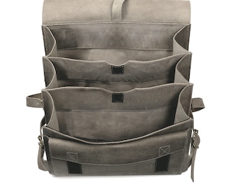 Très grand sac à dos en cuir / sac à dos enseignant pour femme et homme, taille XL, cuir de buffle, gris 670-n
