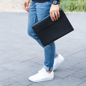 A4 Document Holder / Leather Folder for Women and Men, Leather, Black, custom engraving possible, 1040