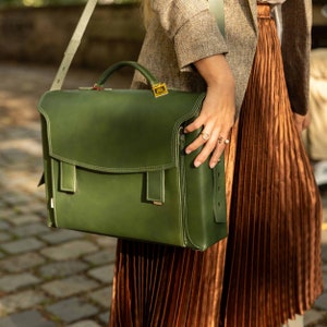 Mallette de luxe / sac d'affaires / sac de professeur / sac d'école / sac d'université / sac à bandoulière - en cuir véritable, fait main, modèle 609