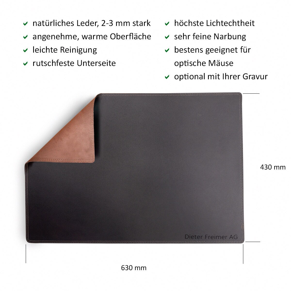 Large Table Pad / Desk Pad With Edge Protector, Size XL, Buffalo Leather,  Black, Personal Engraving Possible, 26313 