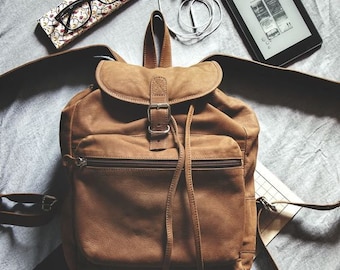 Retro Leder-Rucksack für Damen: Kleiner Handtaschen-Rucksack 511, Büffel-Leder, Braun