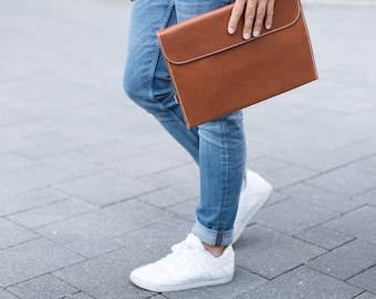 A4 Document Holder / Leather Folder for Women and Men, Aniline Leather, Cognac Brown, personal engraving possible, 1042