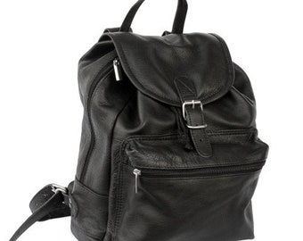 Retro Leather Backpack / City Backpack for women and men, Size M, Nappa Leather, 512 Black