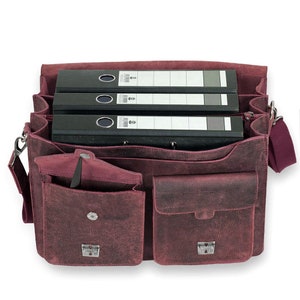 Geschenk-Idee: Sehr Große Aktentasche / Lehrertasche für Damen und Herren, Größe XL,  Büffel-Leder, 422 Rost-Rot Used Look