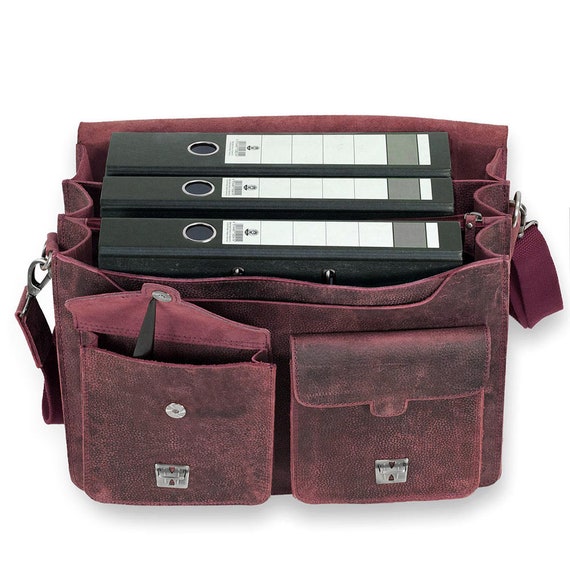 Zeer grote aktetas lerarentas voor dames en heren maat XL buffelleer 422 roestrode used look Etsy Nederland