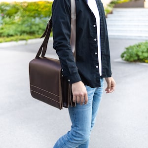 Très grande mallette / sac professeur pour homme et femme, taille XXL, cuir, 677 marron